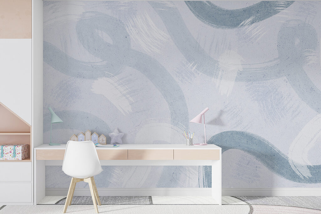 A white surface with blue paint