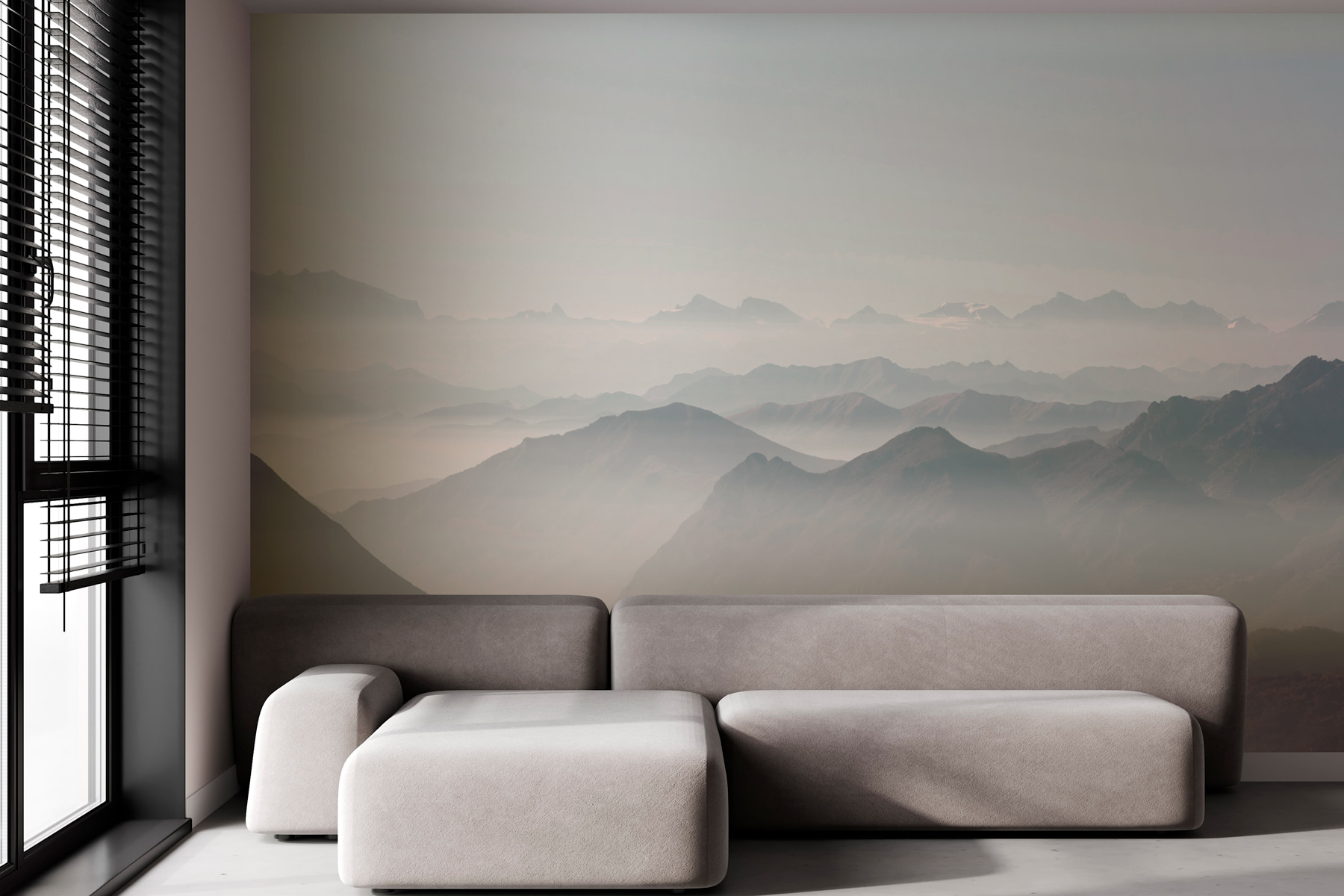 A mountain range with fog