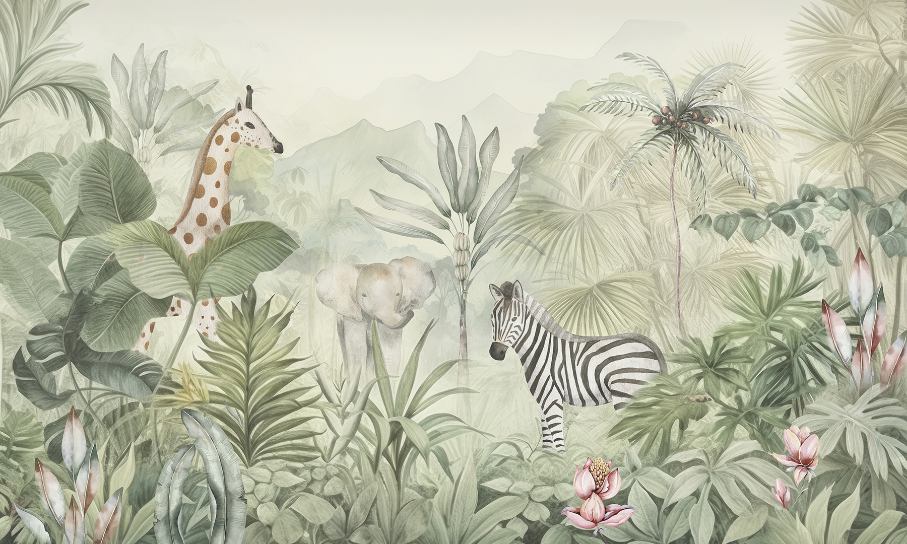 A wallpaper with animals in the jungle A wallpaper with animals in the jungle