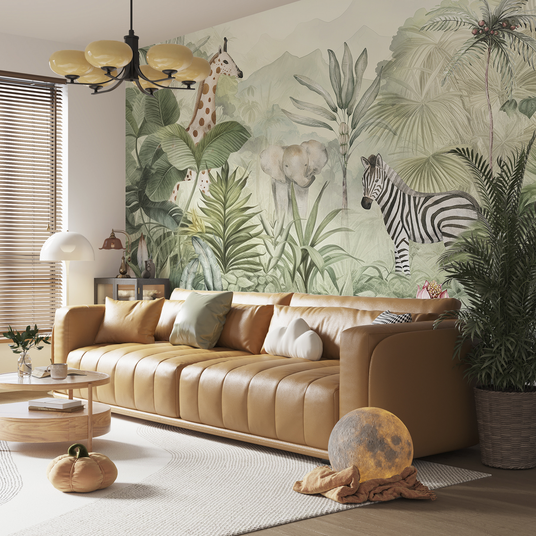 A wallpaper with animals in the jungle A wallpaper with animals in the jungle