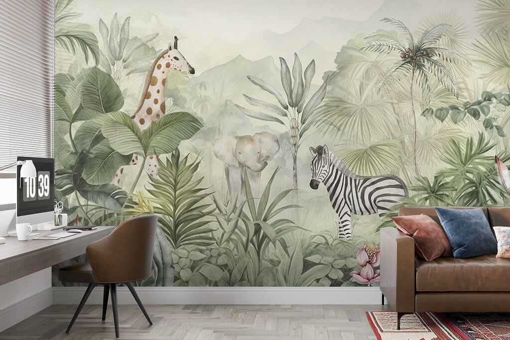 A wallpaper with animals in the jungle A wallpaper with animals in the jungle