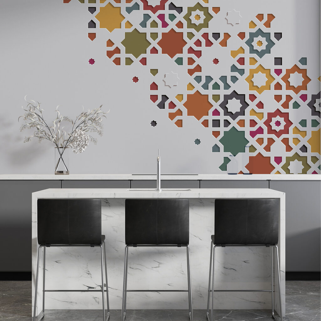 A white background with colorful design