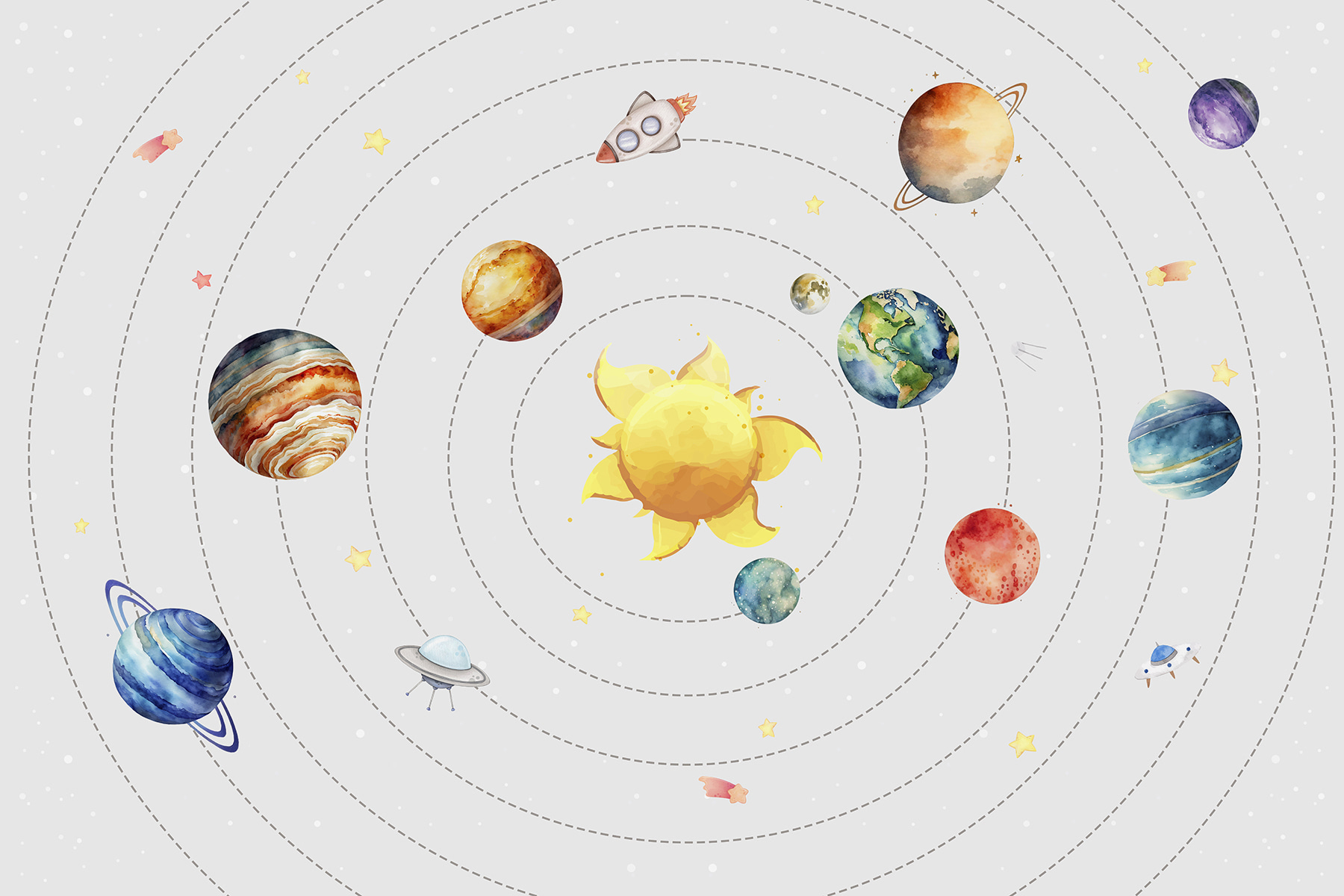 A solar system with planets and stars A solar system with planets and stars