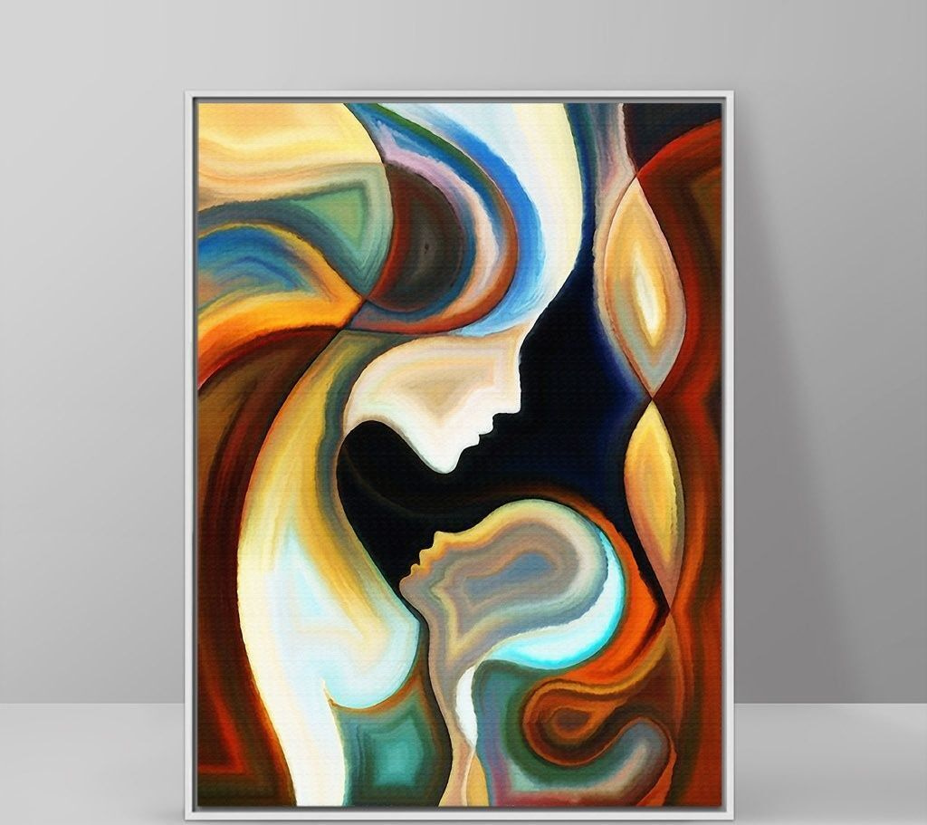 A colorful background with a couple of faces A colorful background with a couple of faces