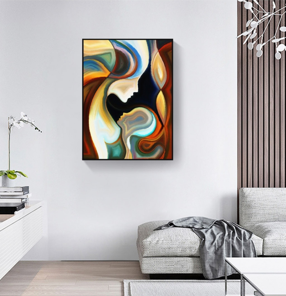 A colorful background with a couple of faces A colorful background with a couple of faces