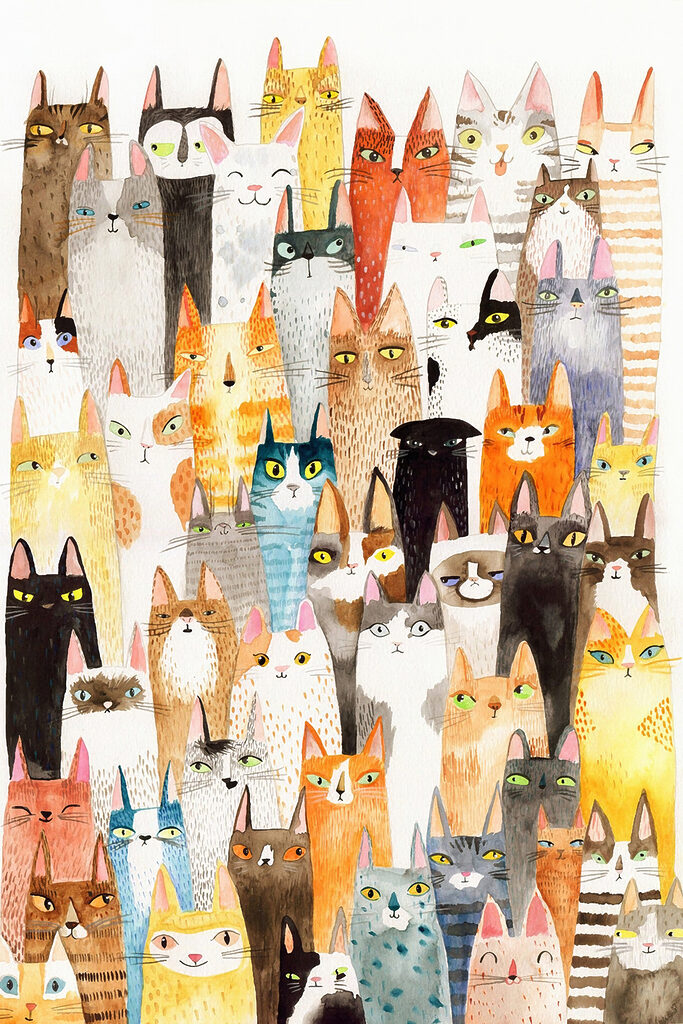 A group of cats in a large group