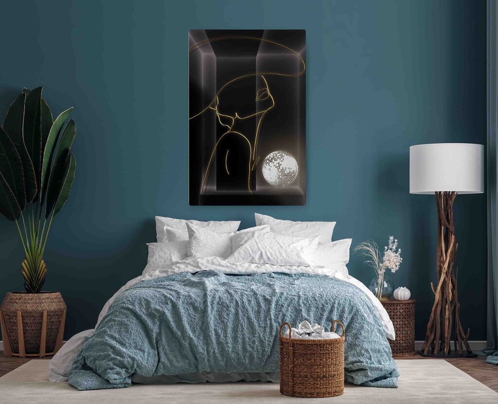 A drawing of a woman with a disco ball A drawing of a woman with a disco ball