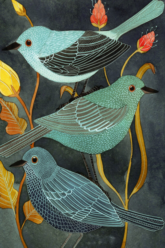 A group of birds on a plant A group of birds on a plant