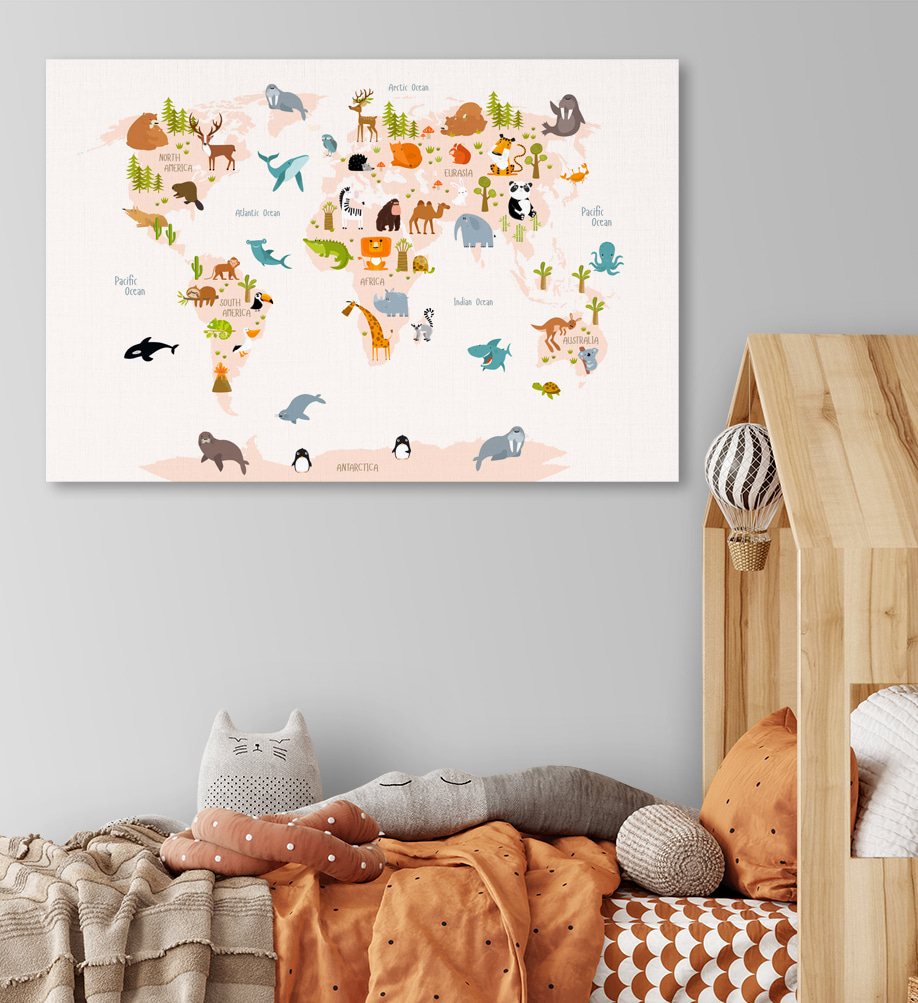 A map of the world with animals A map of the world with animals