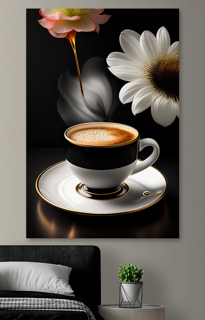 A cup of coffee and a flower A cup of coffee and a flower