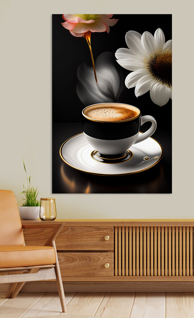 A cup of coffee and a flower A cup of coffee and a flower