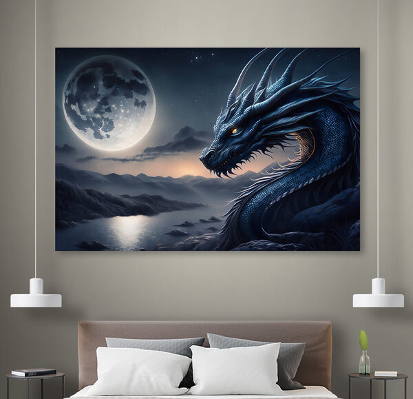 Modrý drak s mesiacom v pozadí Modrý drak s mesiacom v pozadí