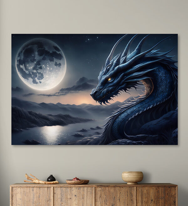 Modrý drak s mesiacom v pozadí Modrý drak s mesiacom v pozadí