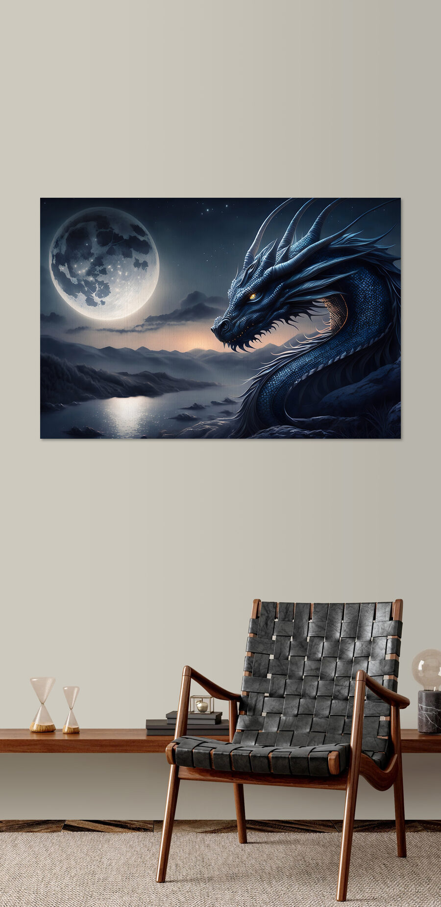 Modrý drak s mesiacom v pozadí