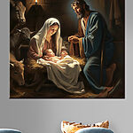 Obraz Obraz muža a ženy v jasliach so zvieratami okolo