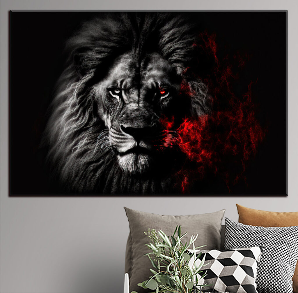 A black lion with red eyes A black lion with red eyes