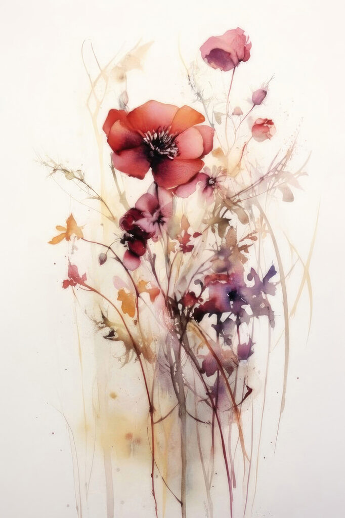 A painting of flowers on a white background A painting of flowers on a white background