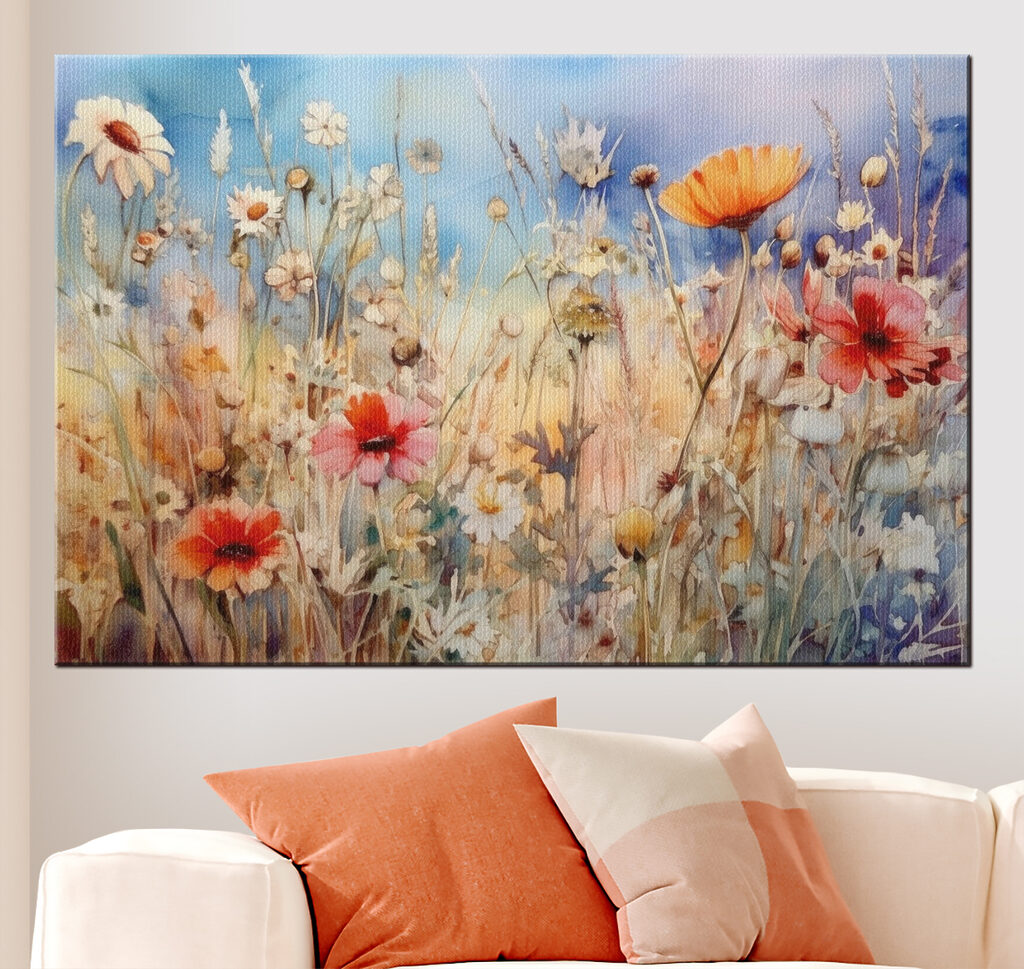 A painting of flowers and grass A painting of flowers and grass