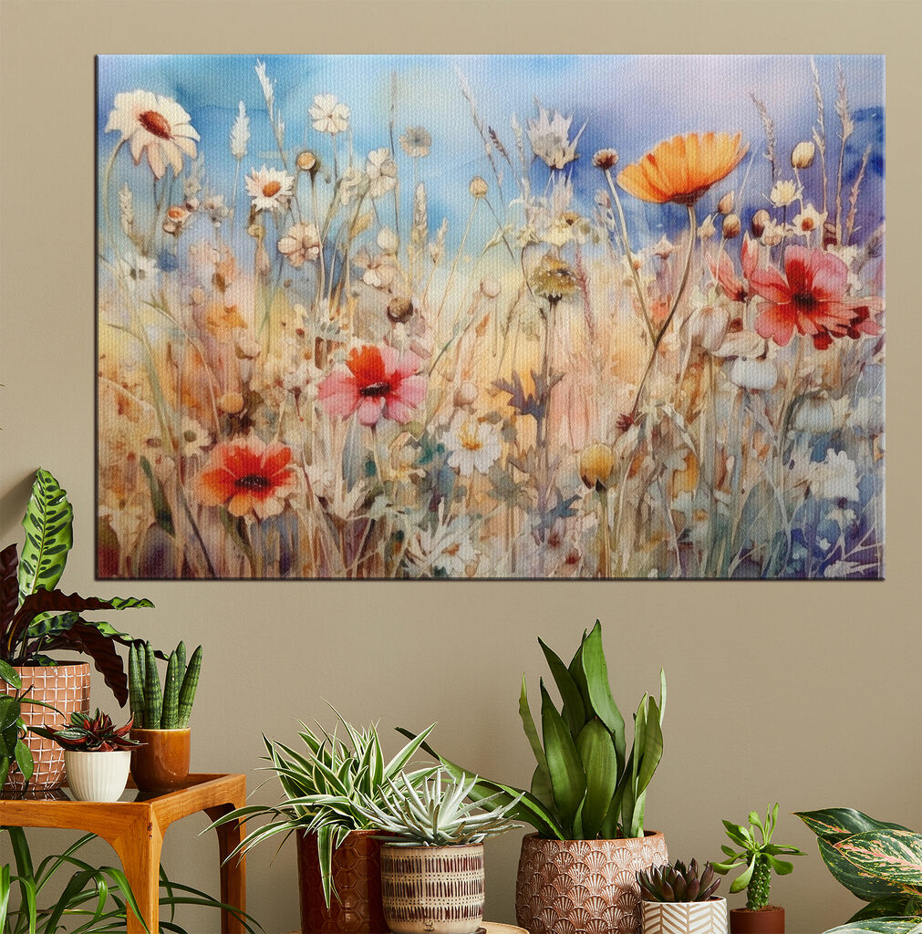 A painting of flowers and grass A painting of flowers and grass