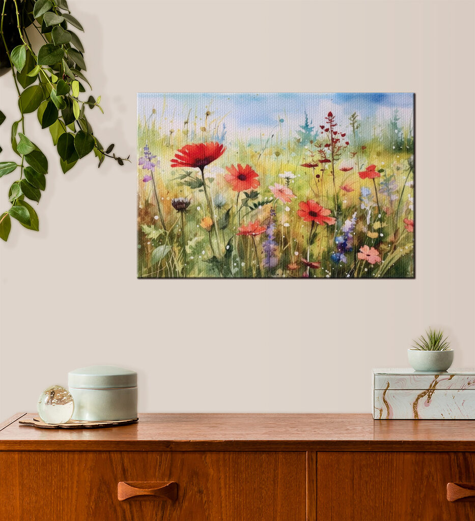 A painting of flowers in a field A painting of flowers in a field