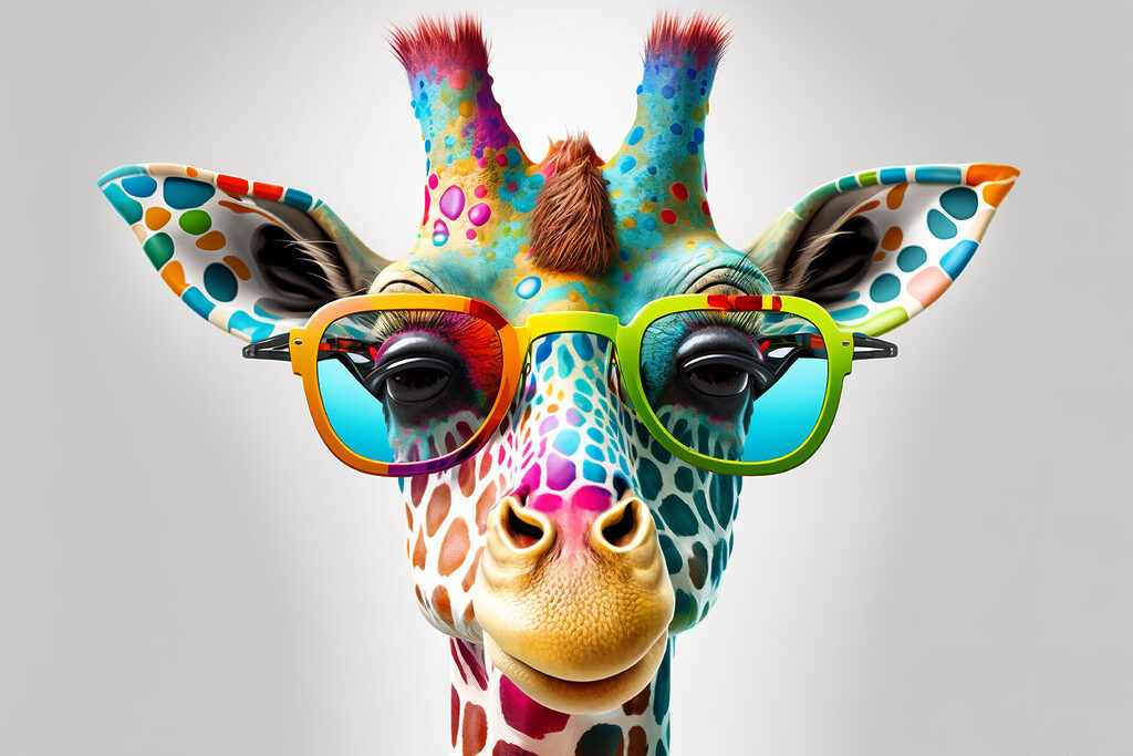A giraffe wearing glasses A giraffe wearing glasses