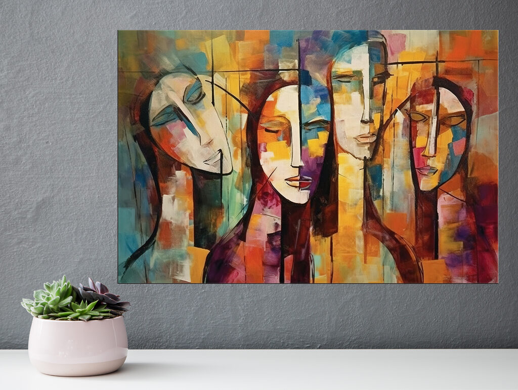 A painting of people's faces