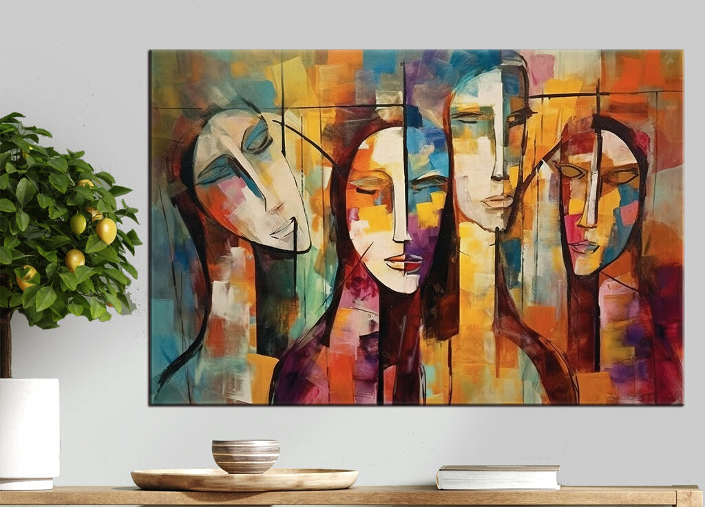 A painting of people's faces