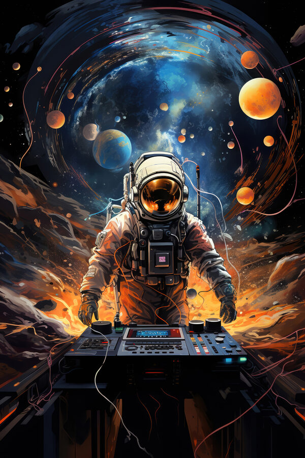 Astronaut vo vesmíre so strojom Astronaut vo vesmíre so strojom