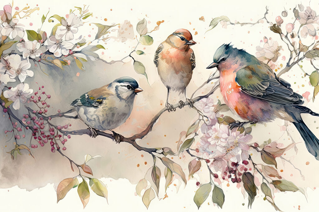 A group of birds on a branch