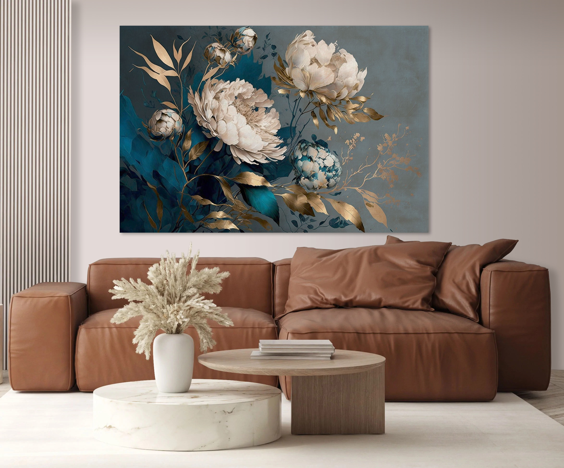 A painting of flowers and leaves A painting of flowers and leaves