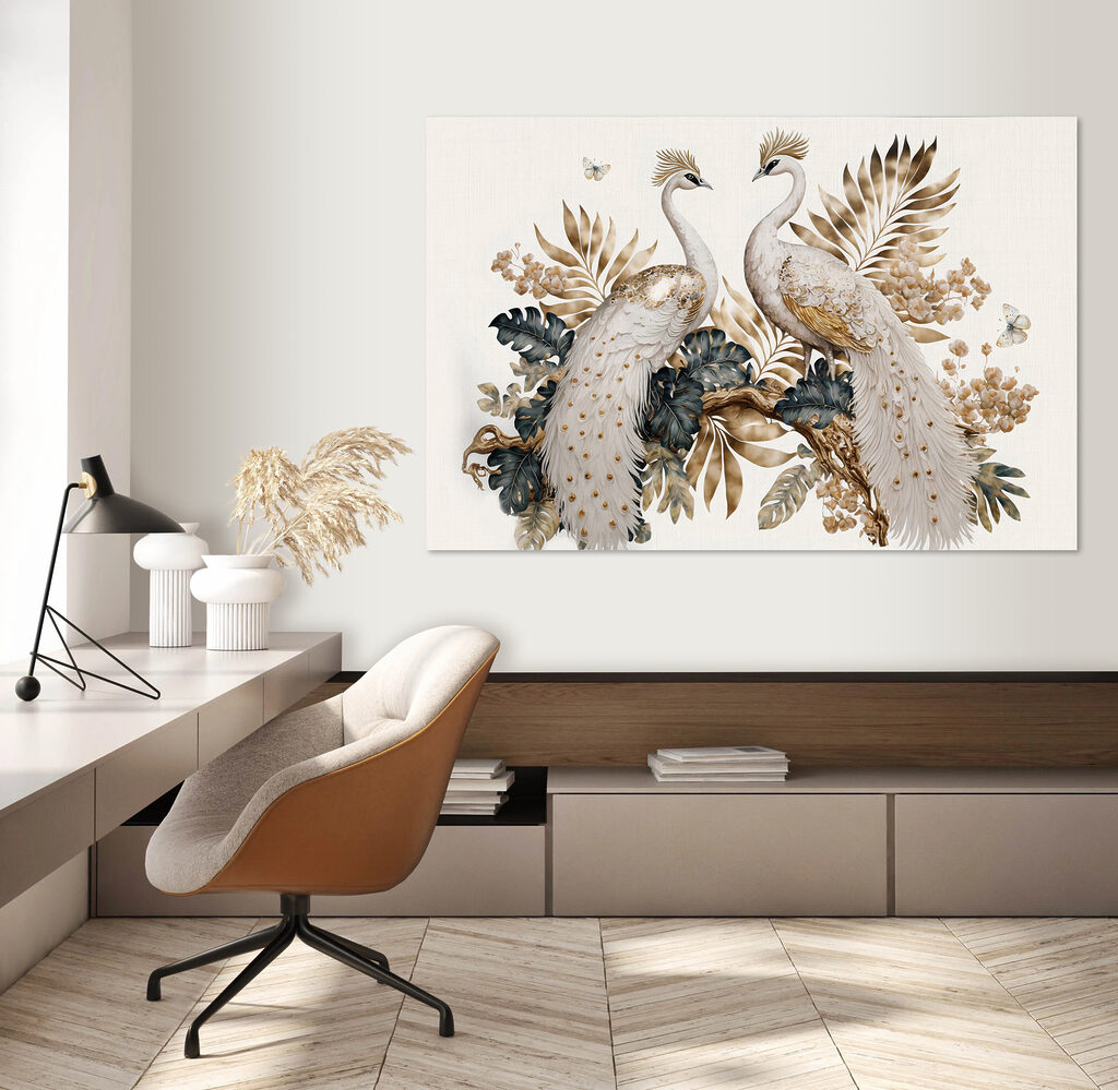 Elegant peacocks amidst serene floral beauty Elegant peacocks amidst serene floral beauty