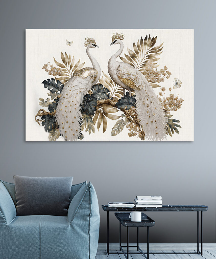 Elegant peacocks amidst serene floral beauty Elegant peacocks amidst serene floral beauty