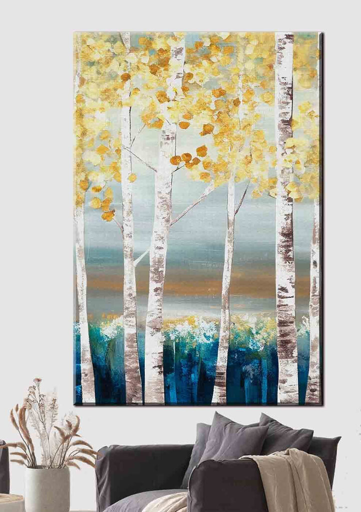 A painting of trees with yellow leaves A painting of trees with yellow leaves