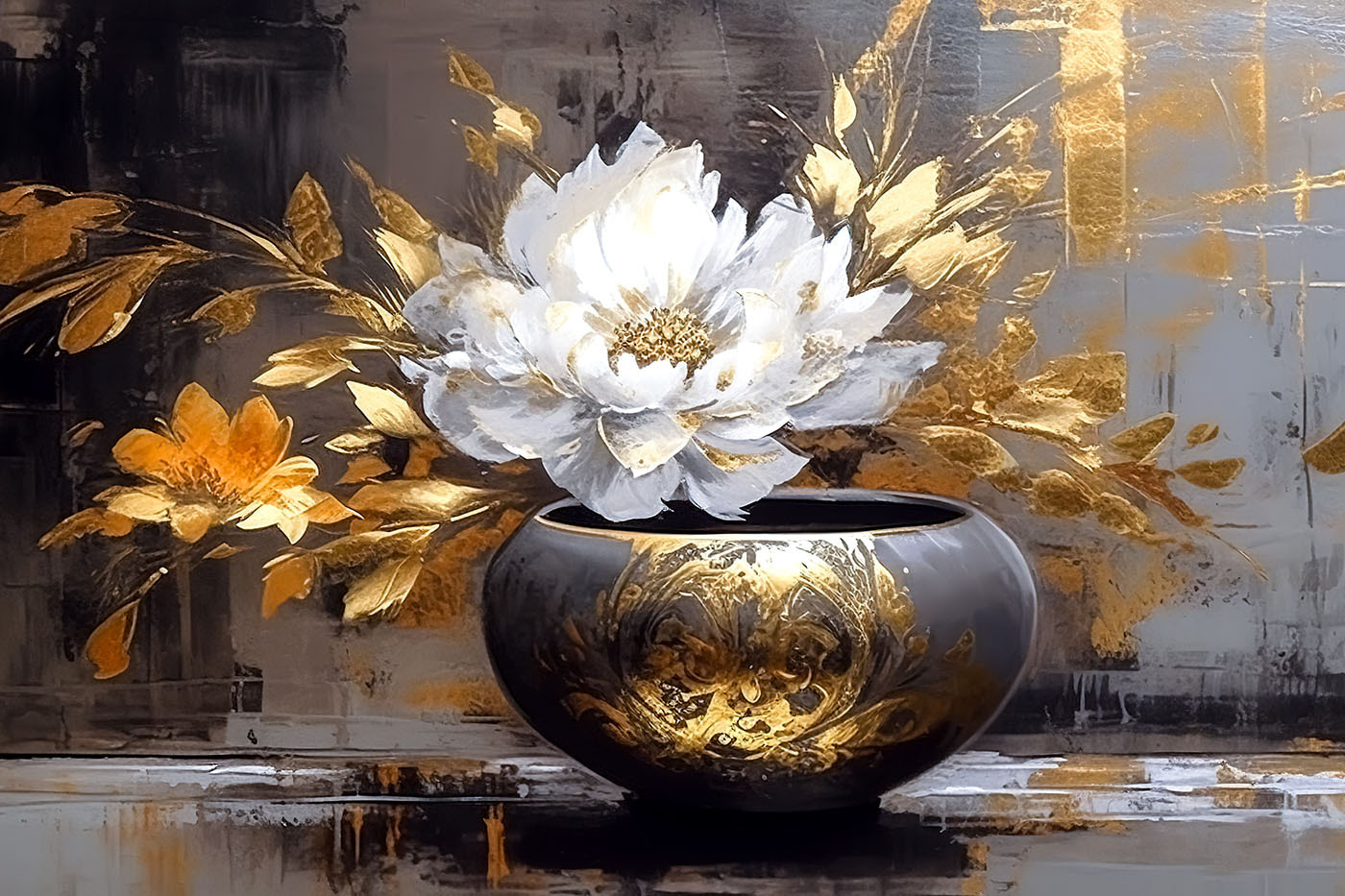 A painting of a flower in a pot