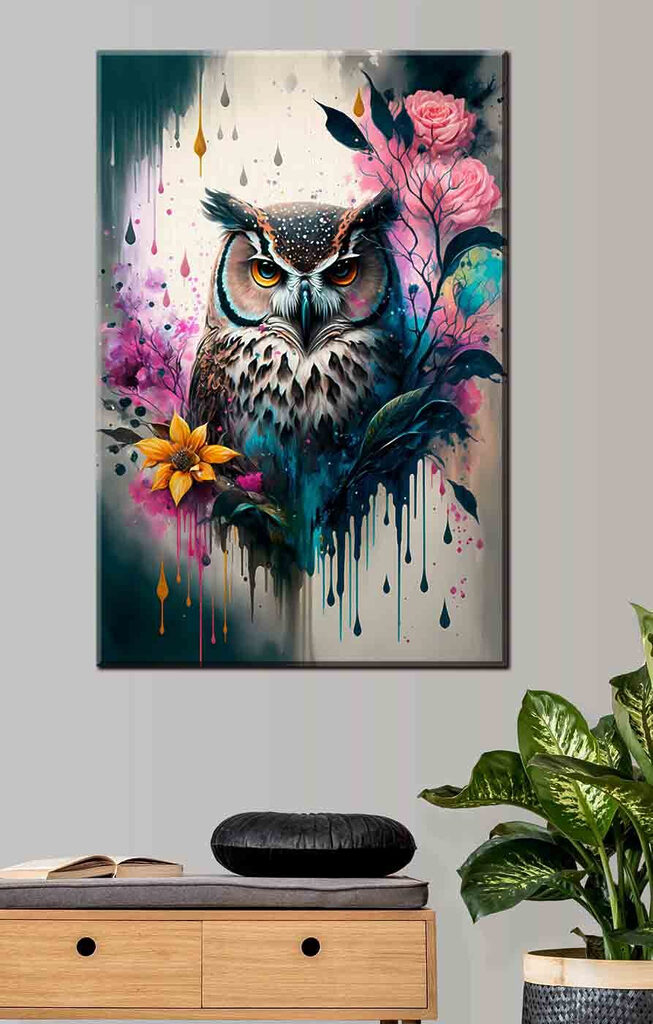An owl with flowers
