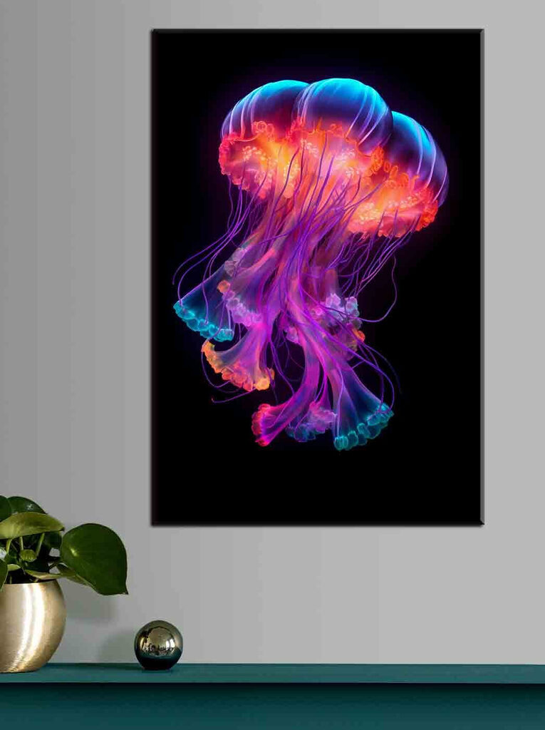 A colorful jellyfish with many tentacles A colorful jellyfish with many tentacles