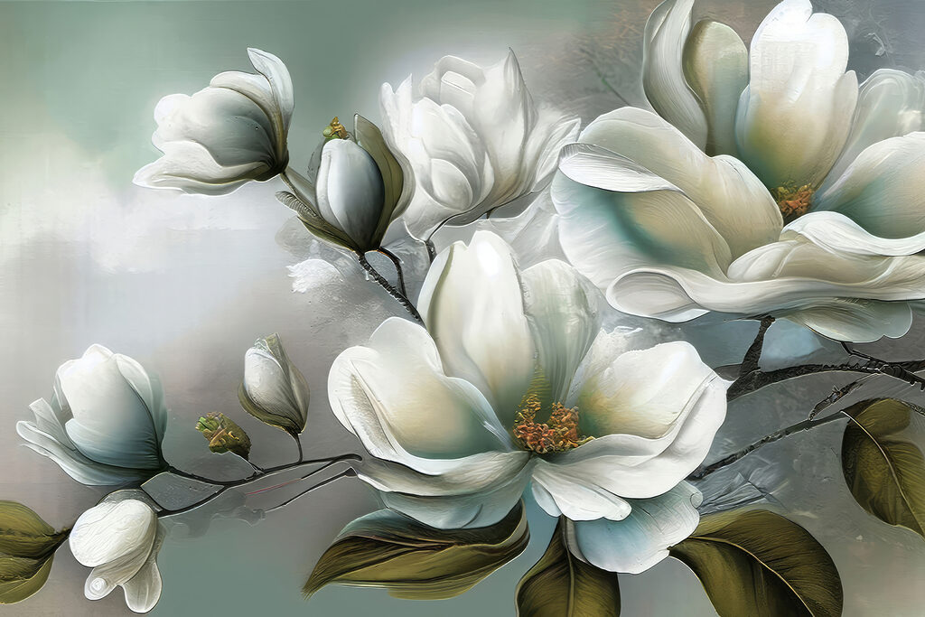A painting of white flowers A painting of white flowers