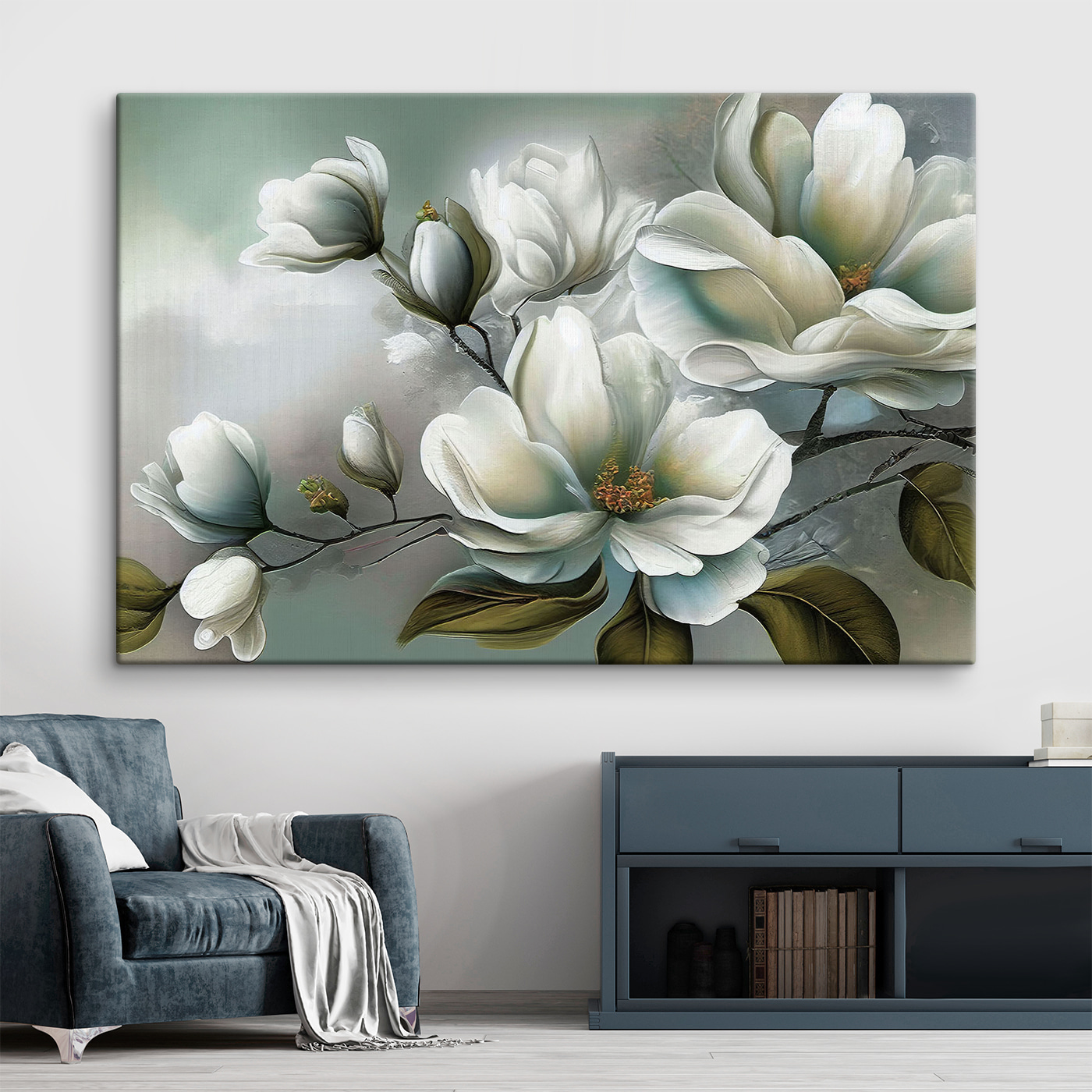 A painting of white flowers A painting of white flowers
