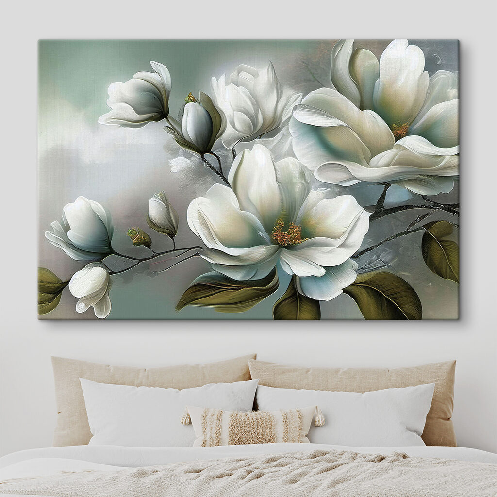 A painting of white flowers A painting of white flowers