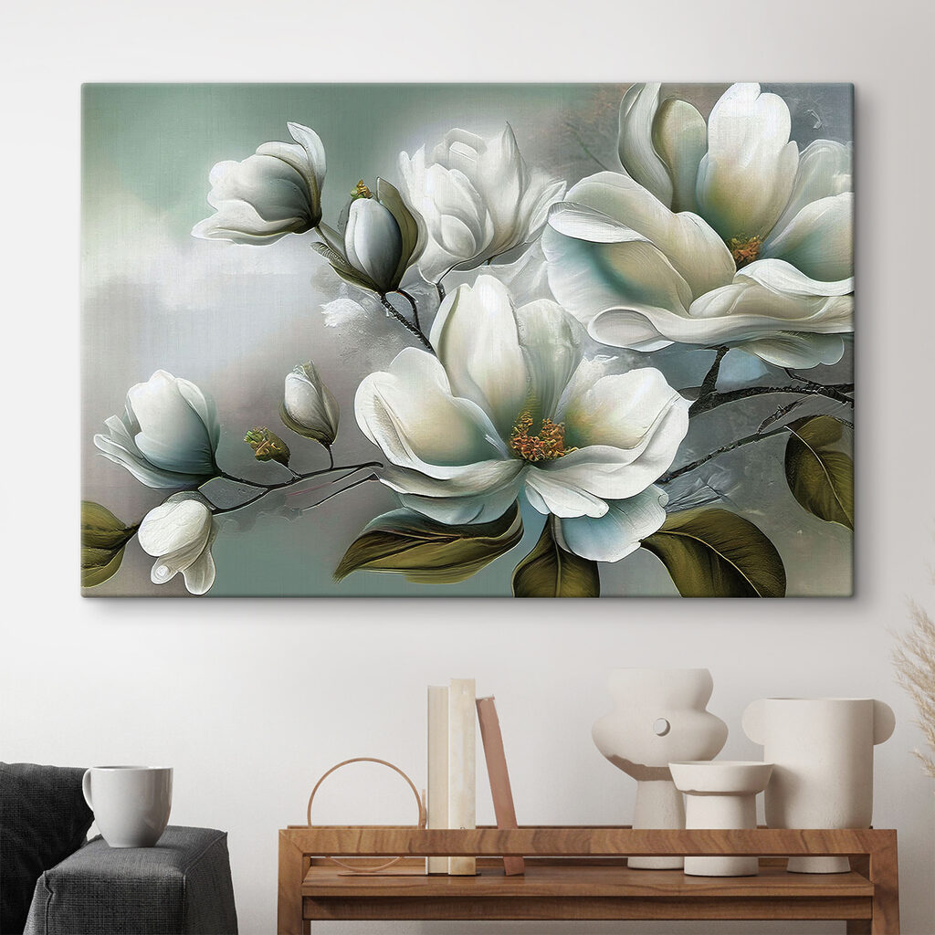 A painting of white flowers A painting of white flowers