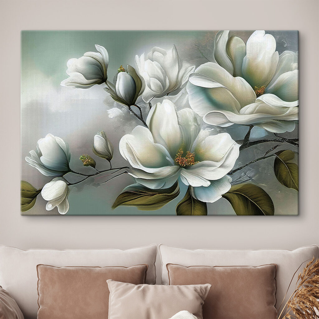 A painting of white flowers A painting of white flowers