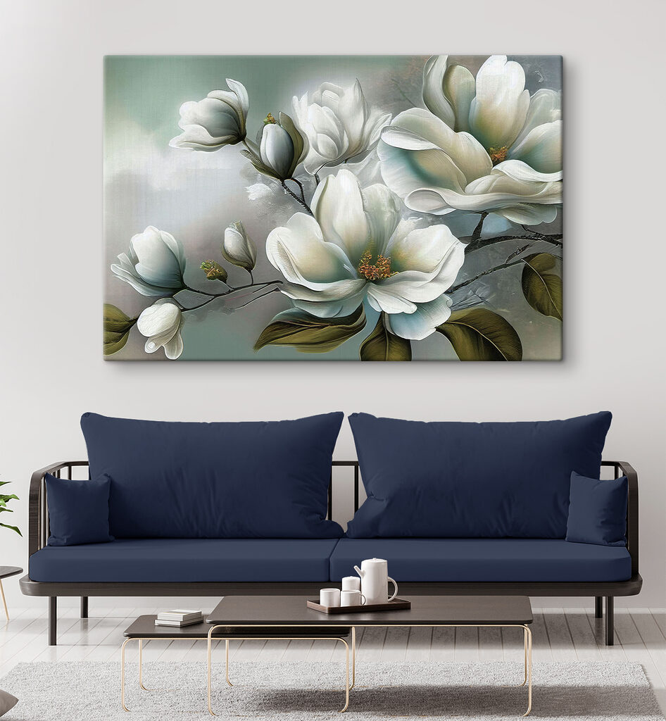 A painting of white flowers A painting of white flowers