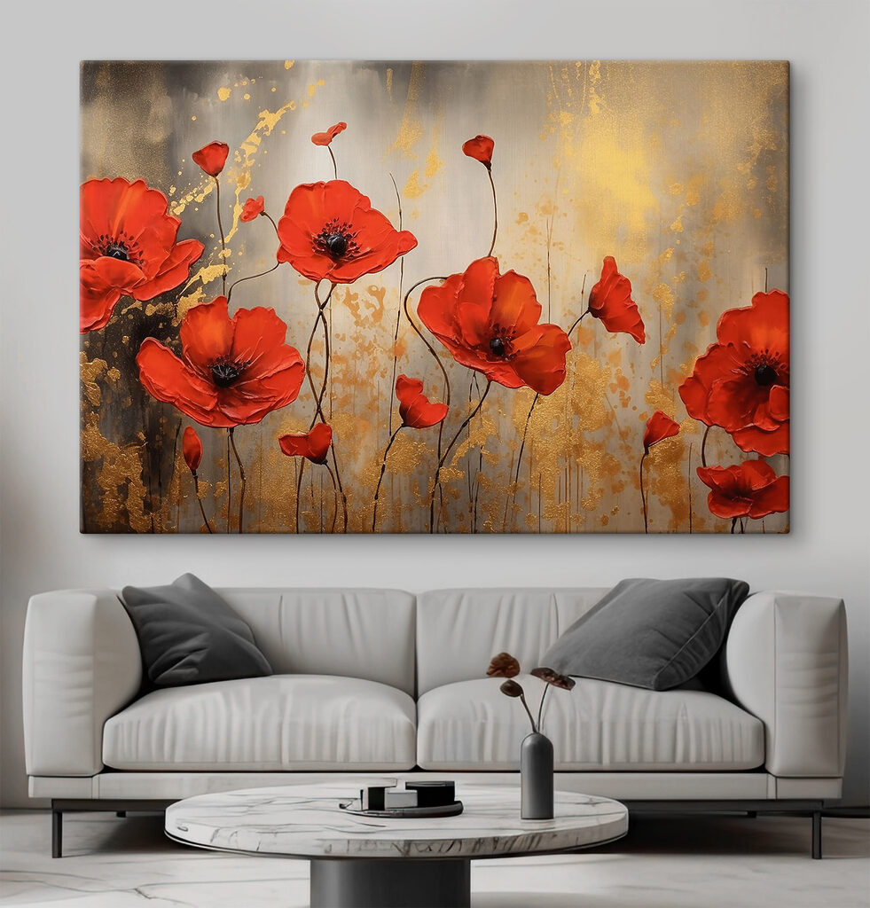 A painting of red flowers A painting of red flowers