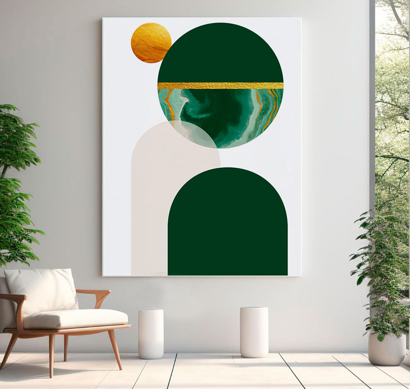 Circular harmony in green and beige Circular harmony in green and beige