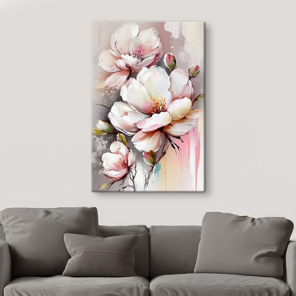 A painting of flowers on a white surface A painting of flowers on a white surface