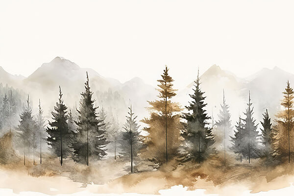 Watercolor of trees and mountains Watercolor of trees and mountains