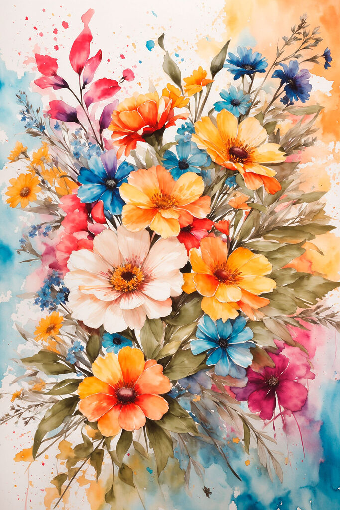 A painting of flowers on a white surface