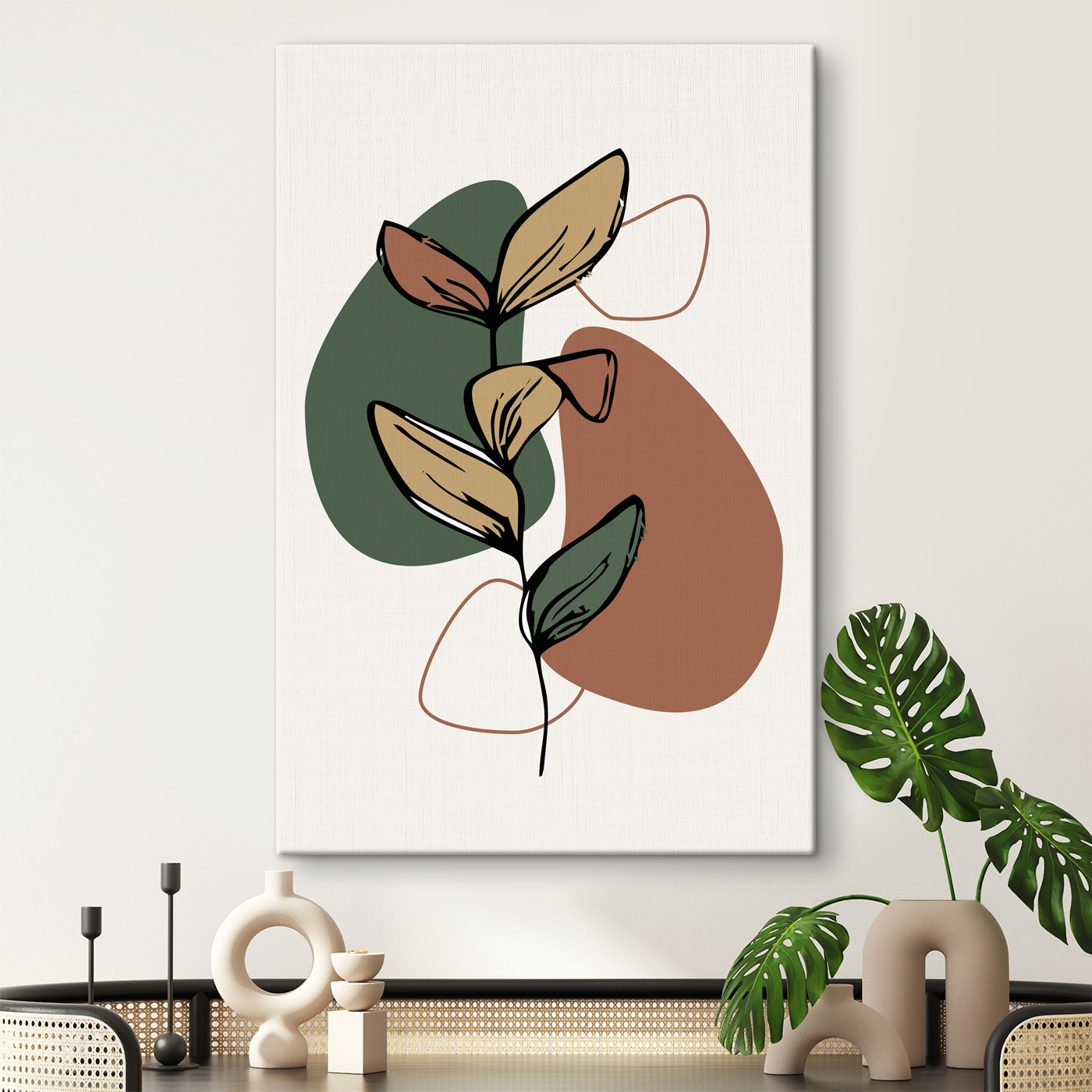 A plant with leaves and a few circles A plant with leaves and a few circles