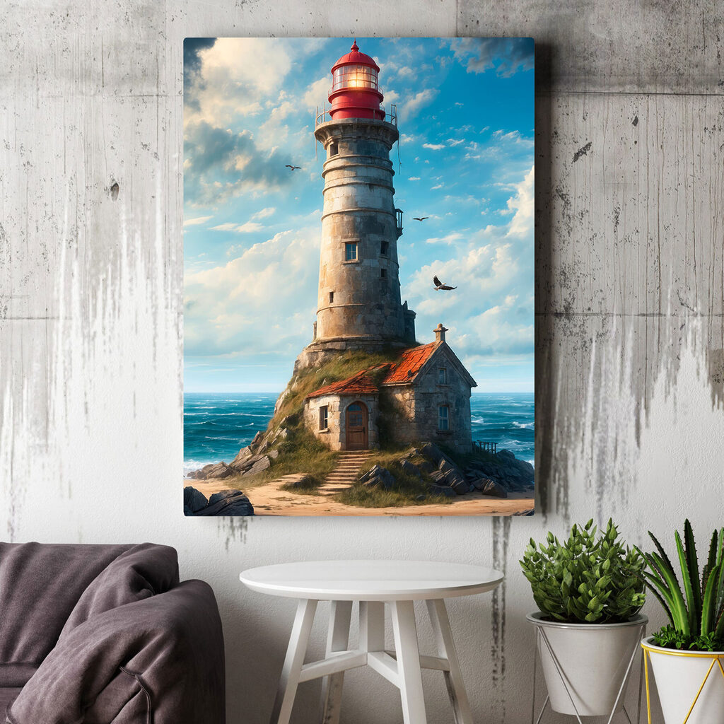 A lighthouse on a rock with Ford Island in the background A lighthouse on a rock with Ford Island in the background