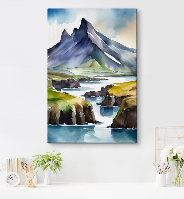 Watercolor painting of a mountain and a river Watercolor painting of a mountain and a river